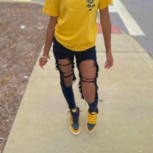 High Waisted Black Ripped Jeans